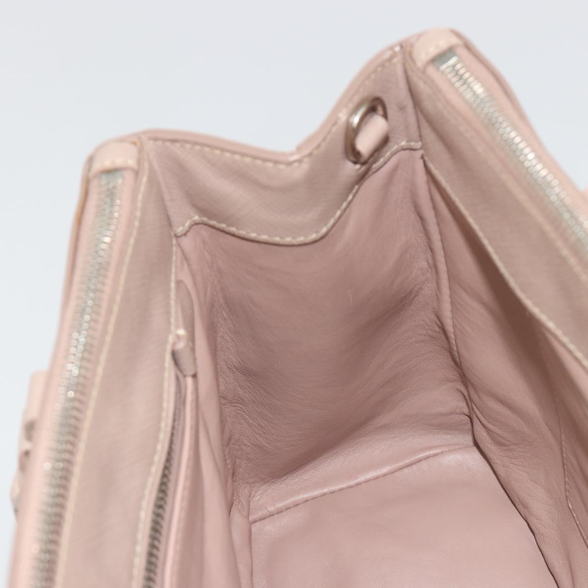 PRADA Hand Bag Saffiano leather Beige Silver Auth bs36596A