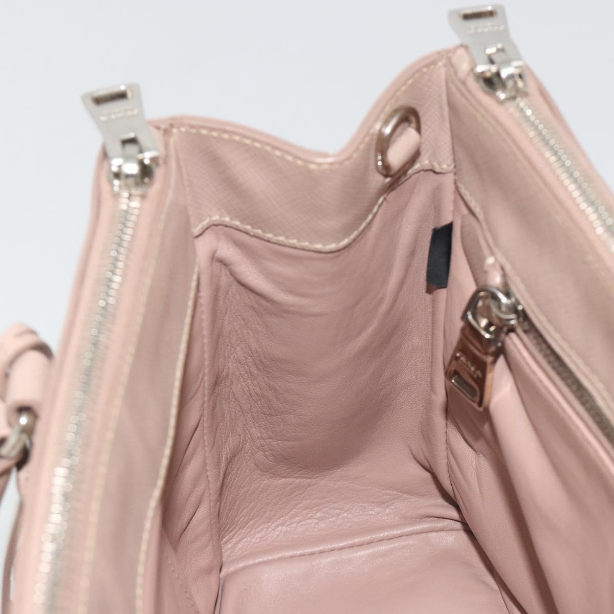 PRADA Hand Bag Saffiano leather Beige Silver Auth bs36596A