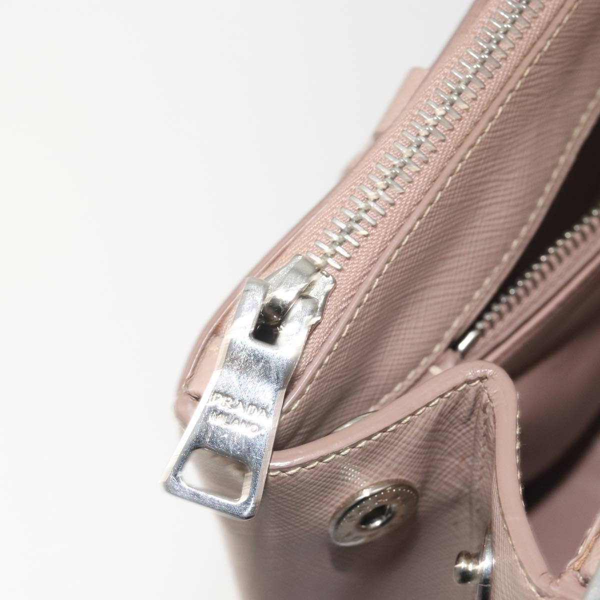 PRADA Hand Bag Saffiano leather Beige Silver Auth bs36596A