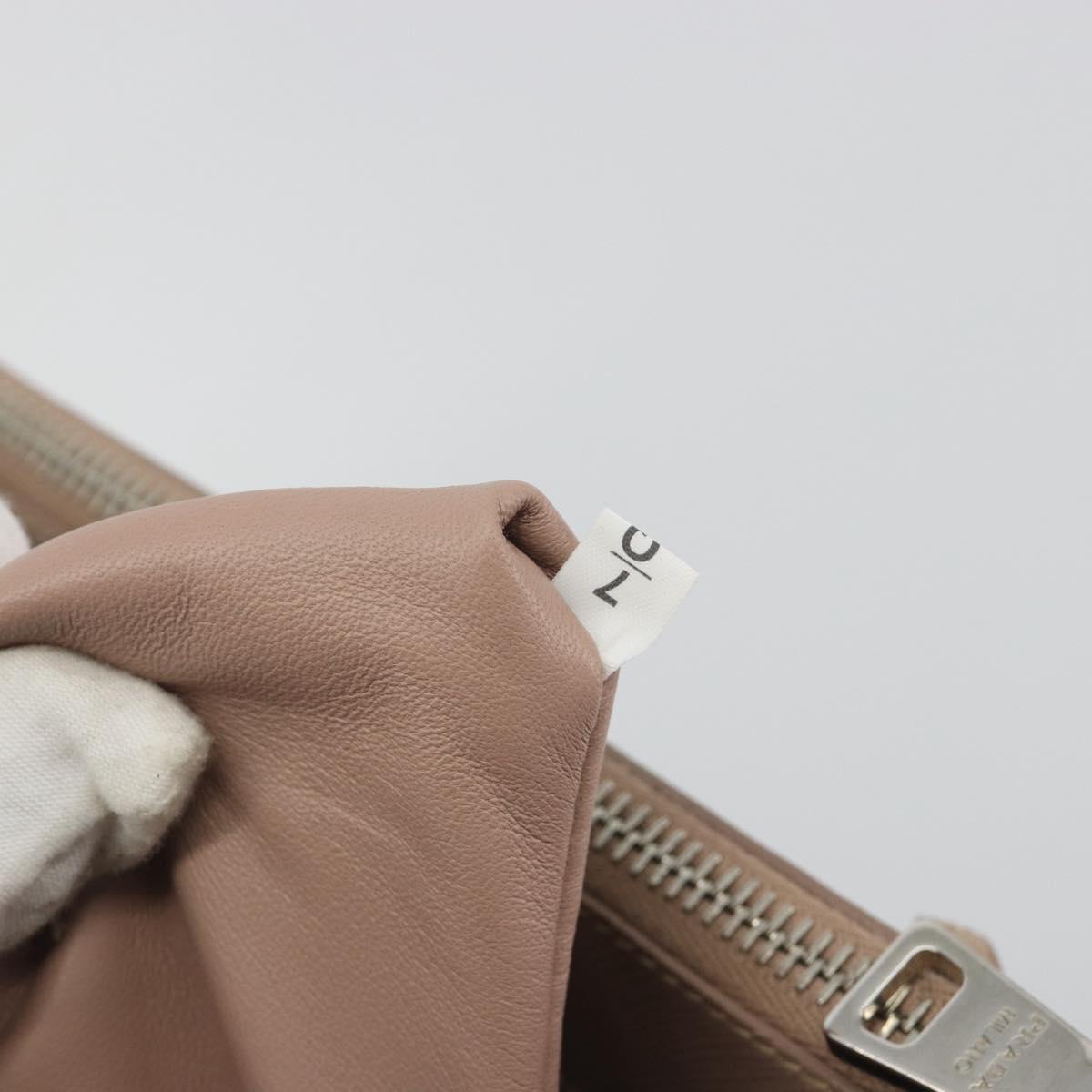 PRADA Hand Bag Saffiano leather Beige Silver Auth bs36596A