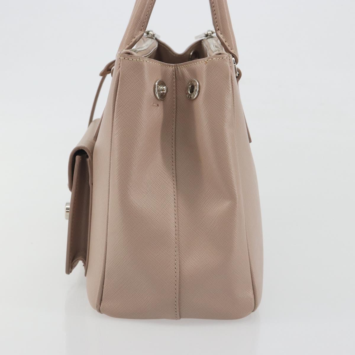 PRADA Hand Bag Saffiano leather Beige Silver Auth bs36596A