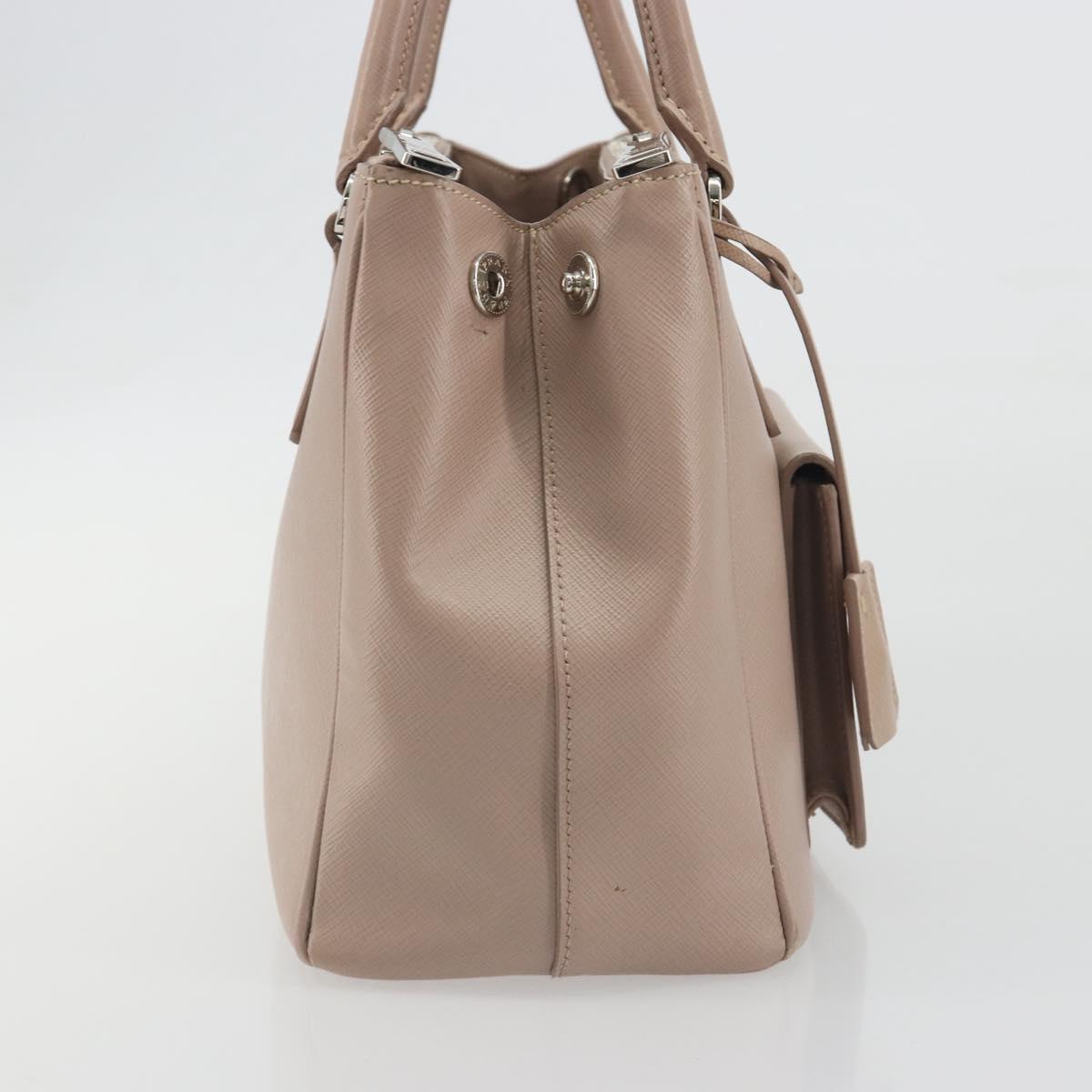 PRADA Hand Bag Saffiano leather Beige Silver Auth bs36596A