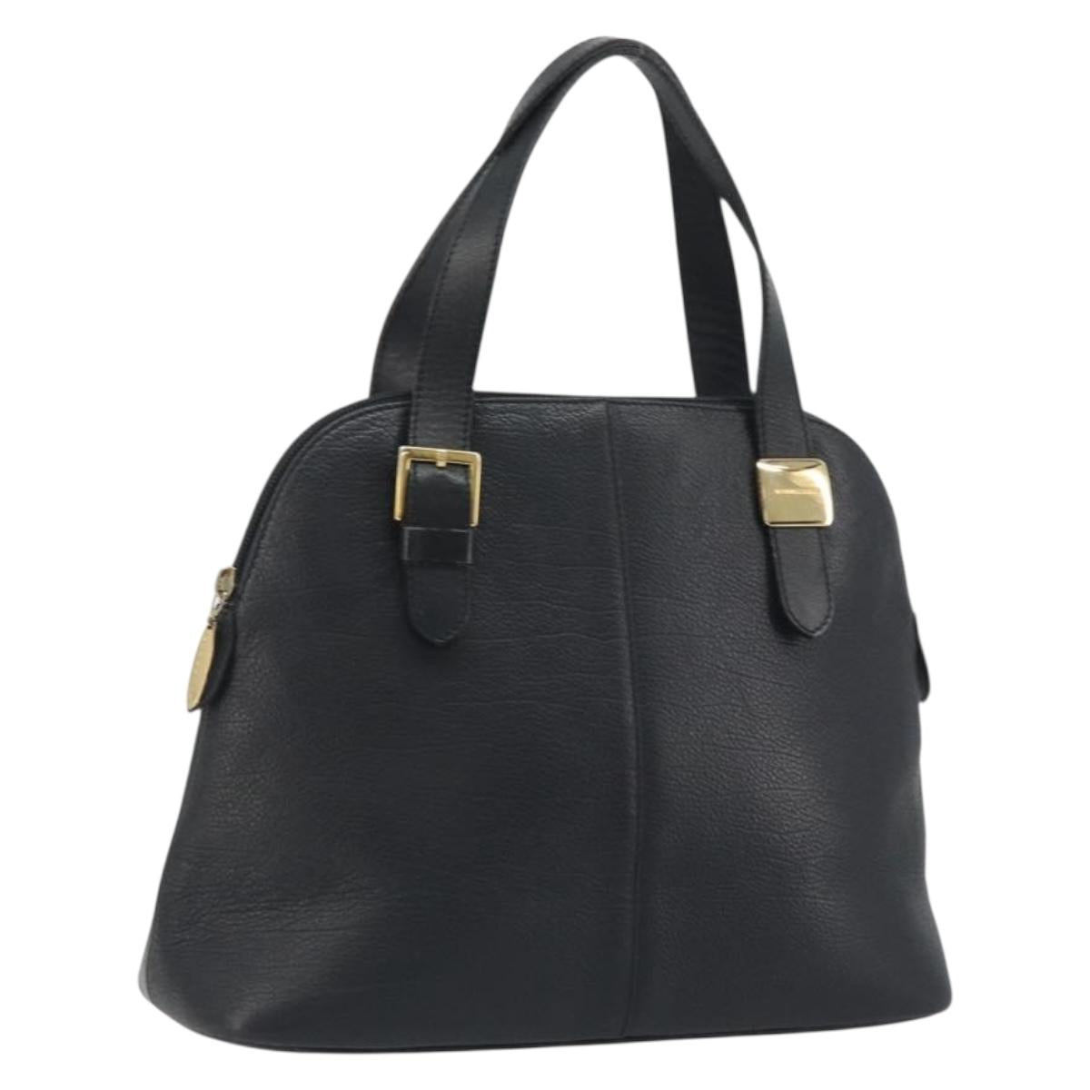 BURBERRY Hand Bag Leather Black Gold Auth bs36597