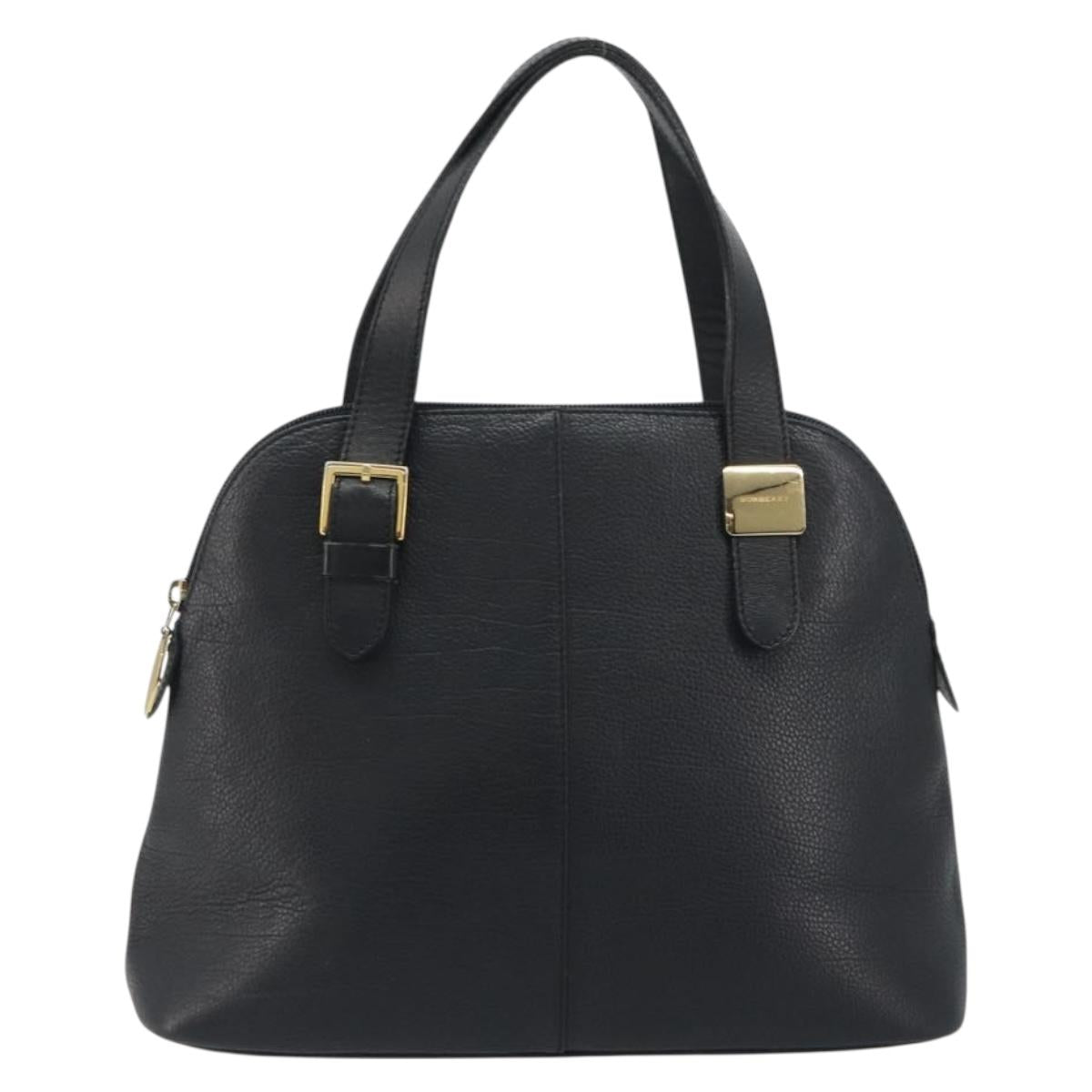 BURBERRY Hand Bag Leather Black Gold Auth bs36597