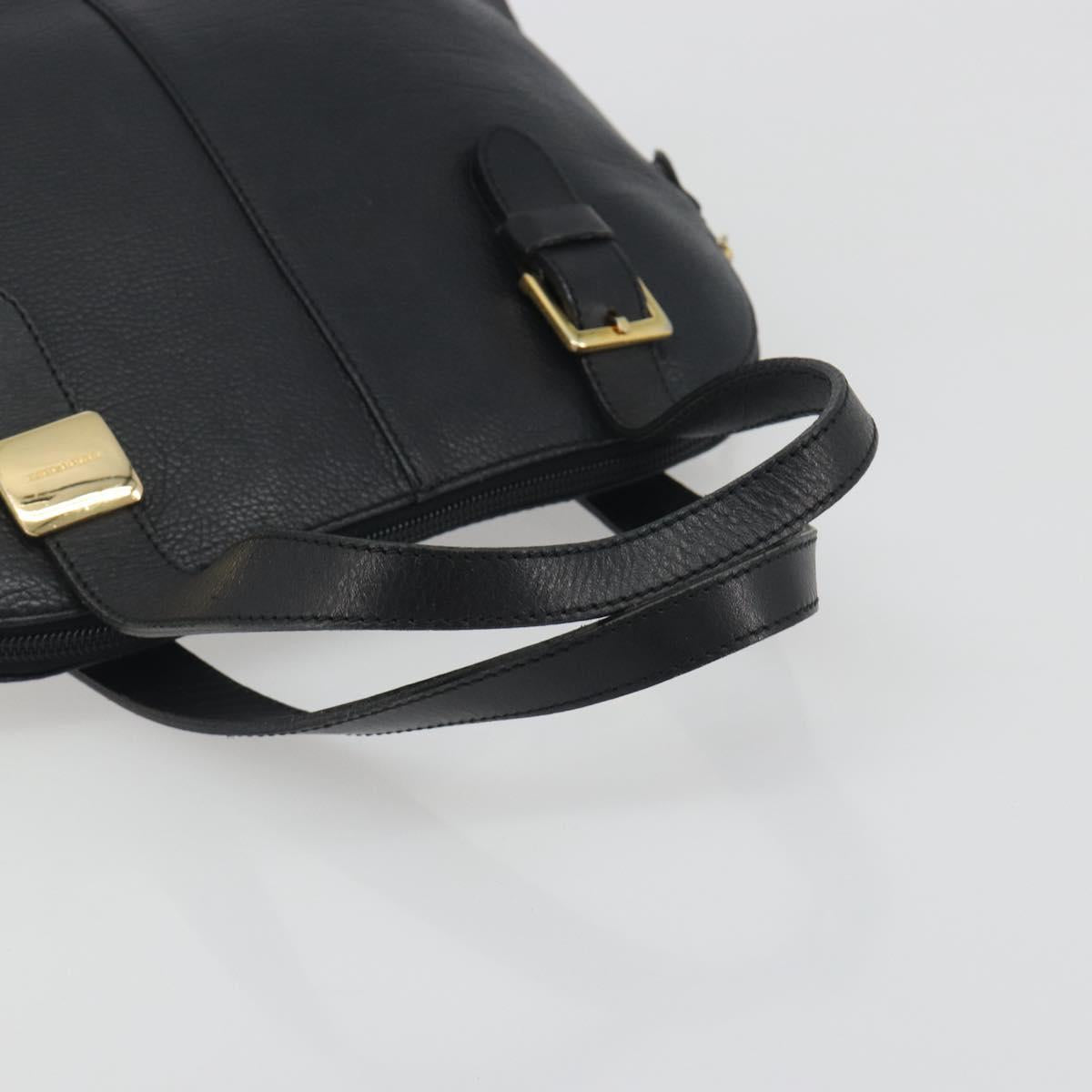 BURBERRY Hand Bag Leather Black Gold Auth bs36597