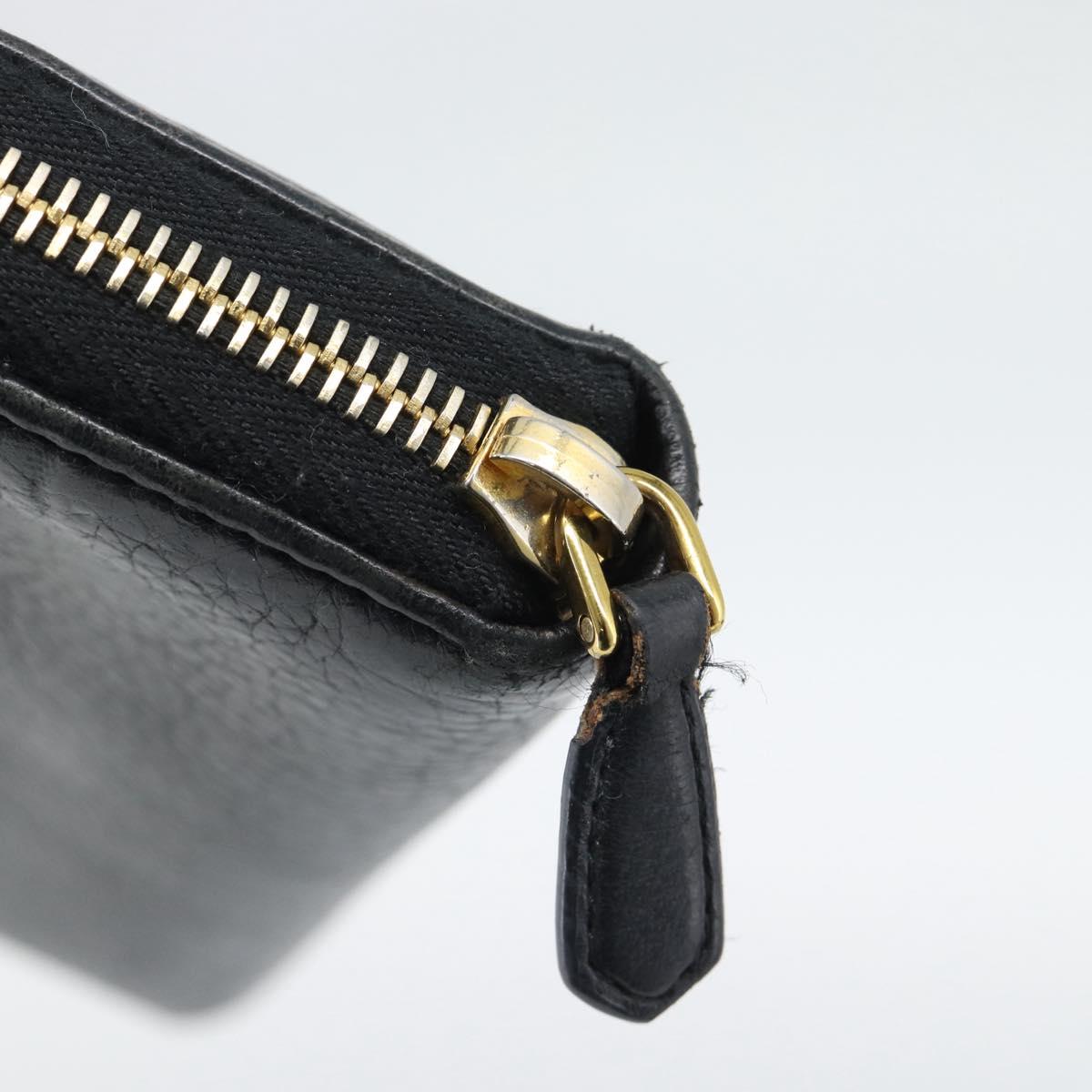 PRADA Long Wallet Leather Black Gold Auth bs36598