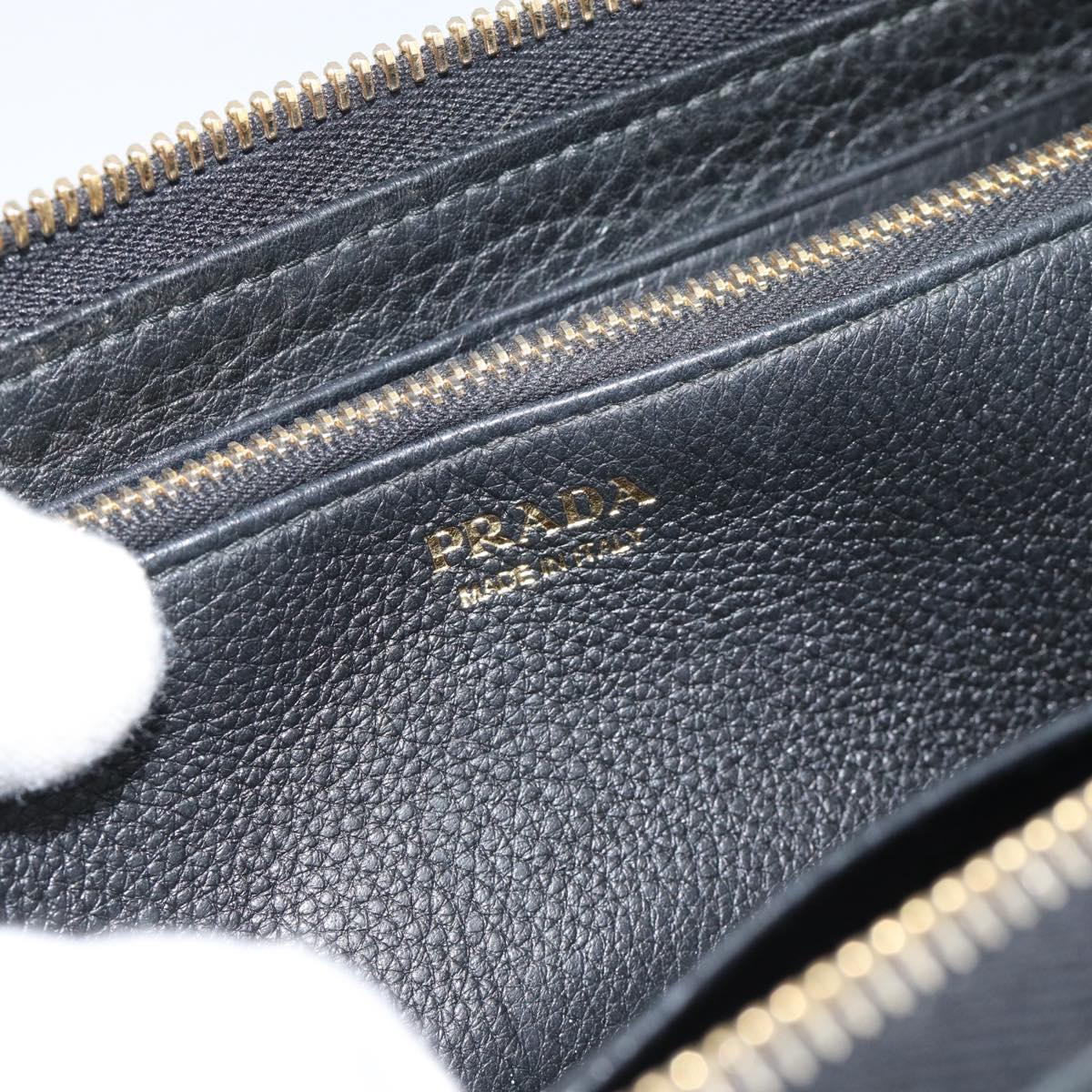 PRADA Long Wallet Leather Black Gold Auth bs36598