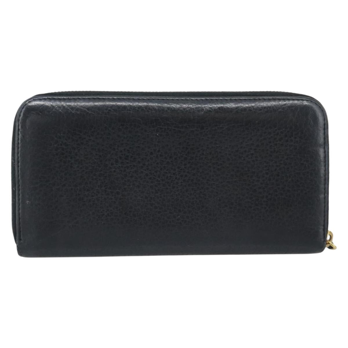 PRADA Long Wallet Leather Black Gold Auth bs36598