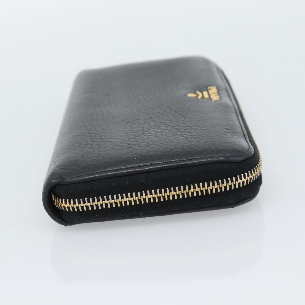 PRADA Long Wallet Leather Black Gold Auth bs36598