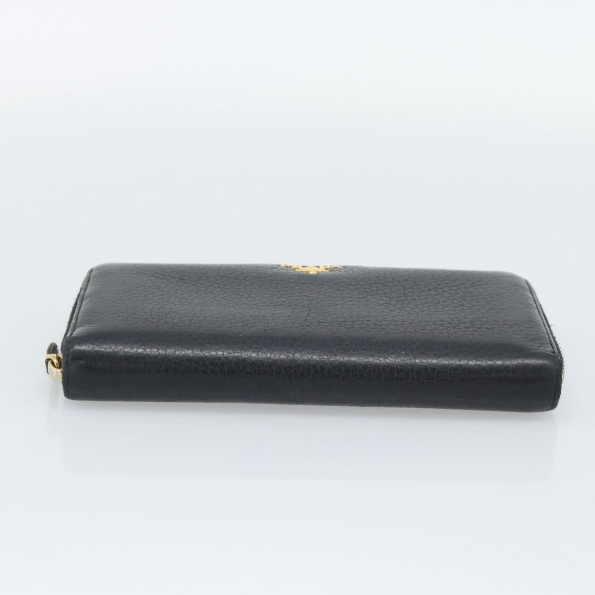 PRADA Long Wallet Leather Black Gold Auth bs36598