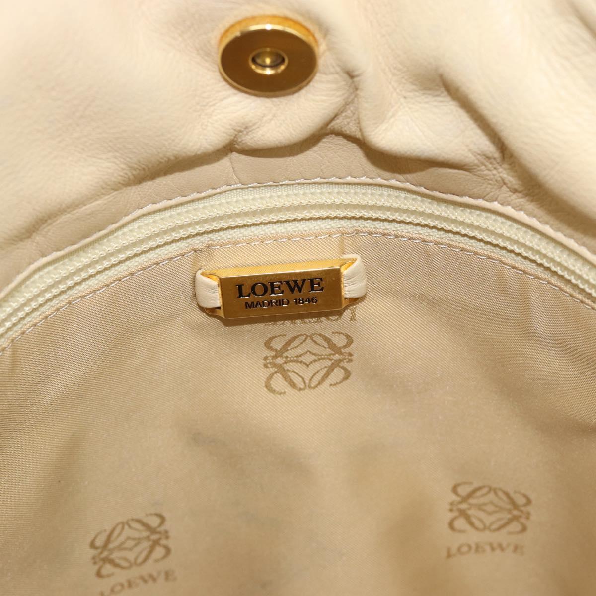 LOEWE Anagram Shoulder Bag Leather Ivory Gold Auth bs36600