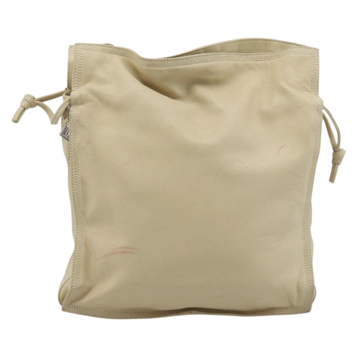 LOEWE Anagram Shoulder Bag Leather Ivory Gold Auth bs36600
