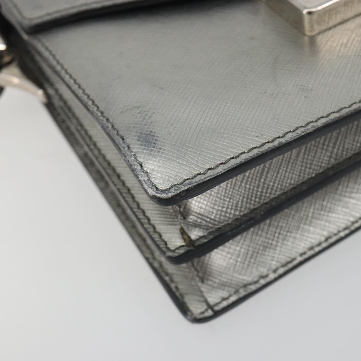 PRADA Shoulder Bag Saffiano leather Silver Auth bs36601