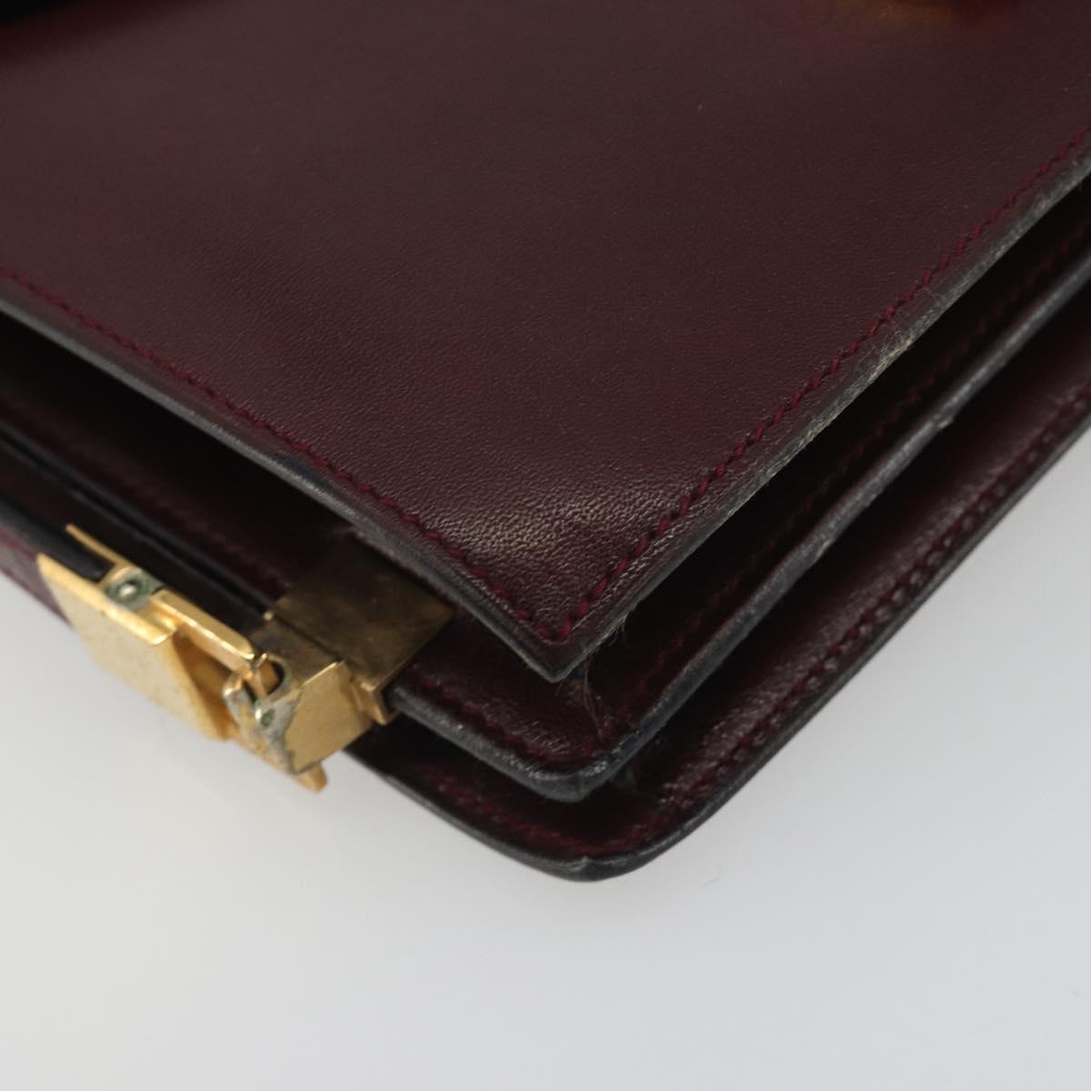 CELINE Shoulder Bag Leather Bordeaux Gold Auth bs36605