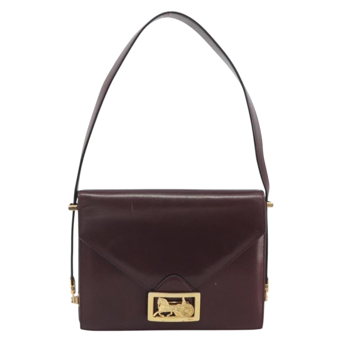 CELINE Shoulder Bag Leather Bordeaux Gold Auth bs36605