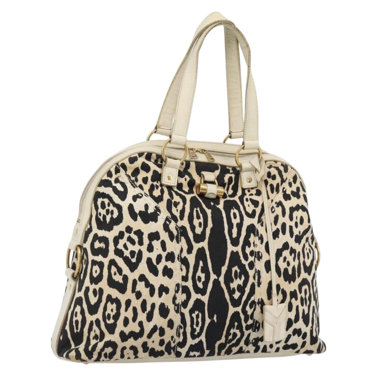 SAINT LAURENT Muse Tote Bag Canvas Beige Gold Auth bs36606