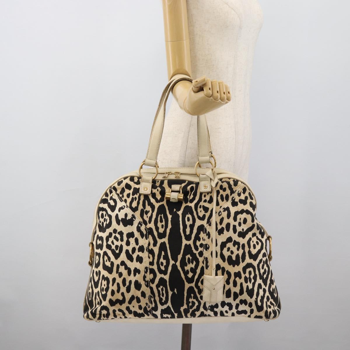 SAINT LAURENT Muse Tote Bag Canvas Beige Gold Auth bs36606