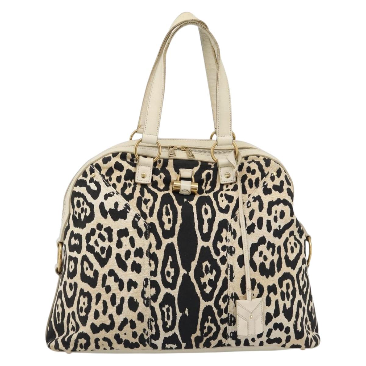 SAINT LAURENT Muse Tote Bag Canvas Beige Gold Auth bs36606