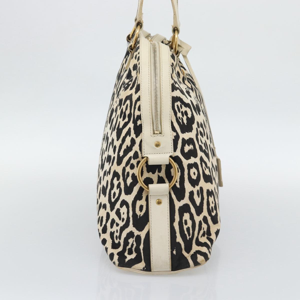 SAINT LAURENT Muse Tote Bag Canvas Beige Gold Auth bs36606