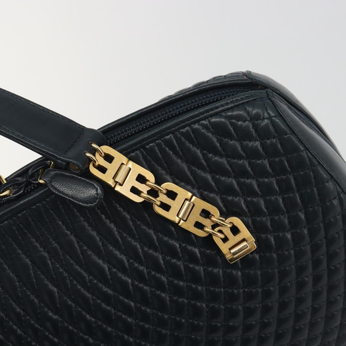BALLY Hand Bag Leather Navy Gold Auth bs36607