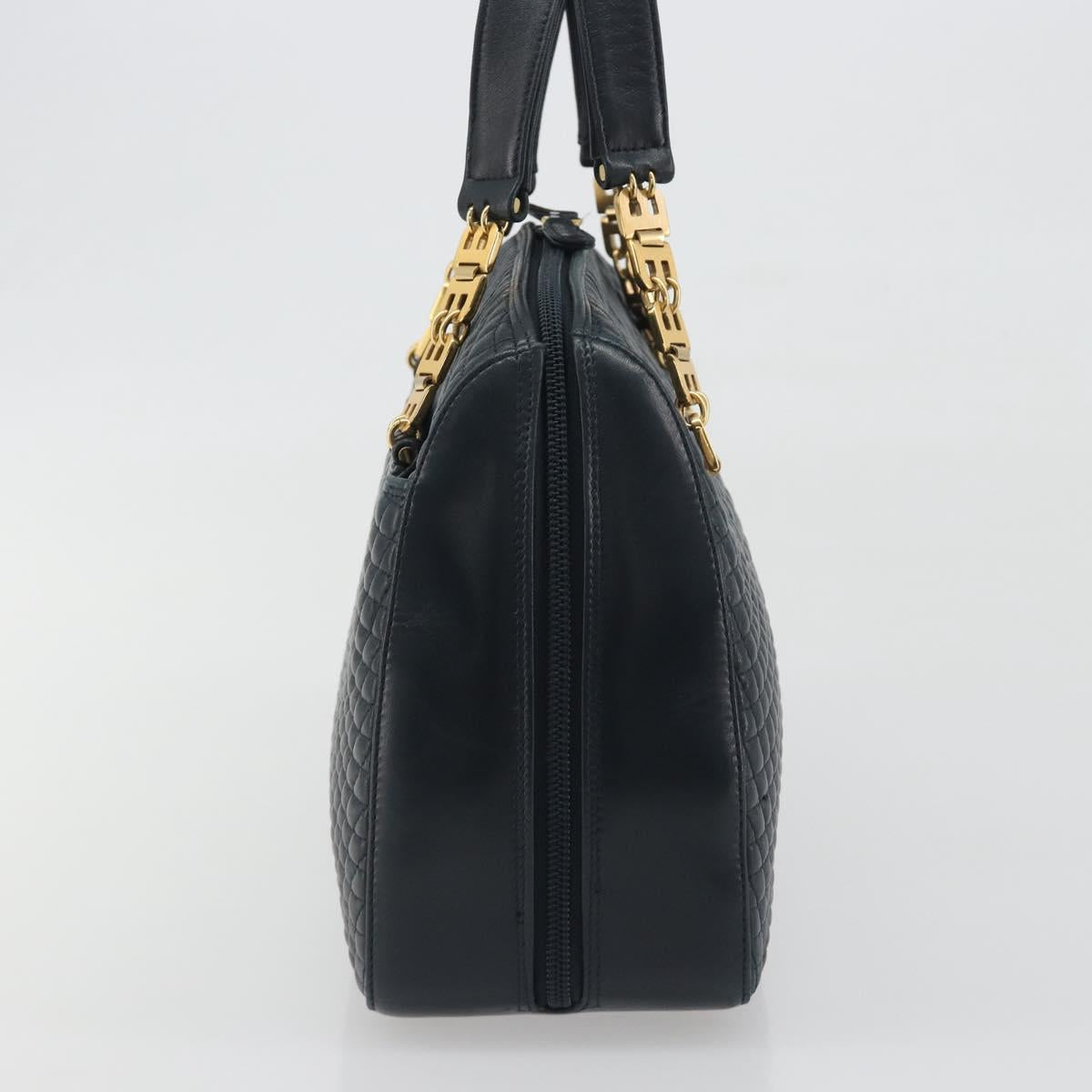 BALLY Hand Bag Leather Navy Gold Auth bs36607