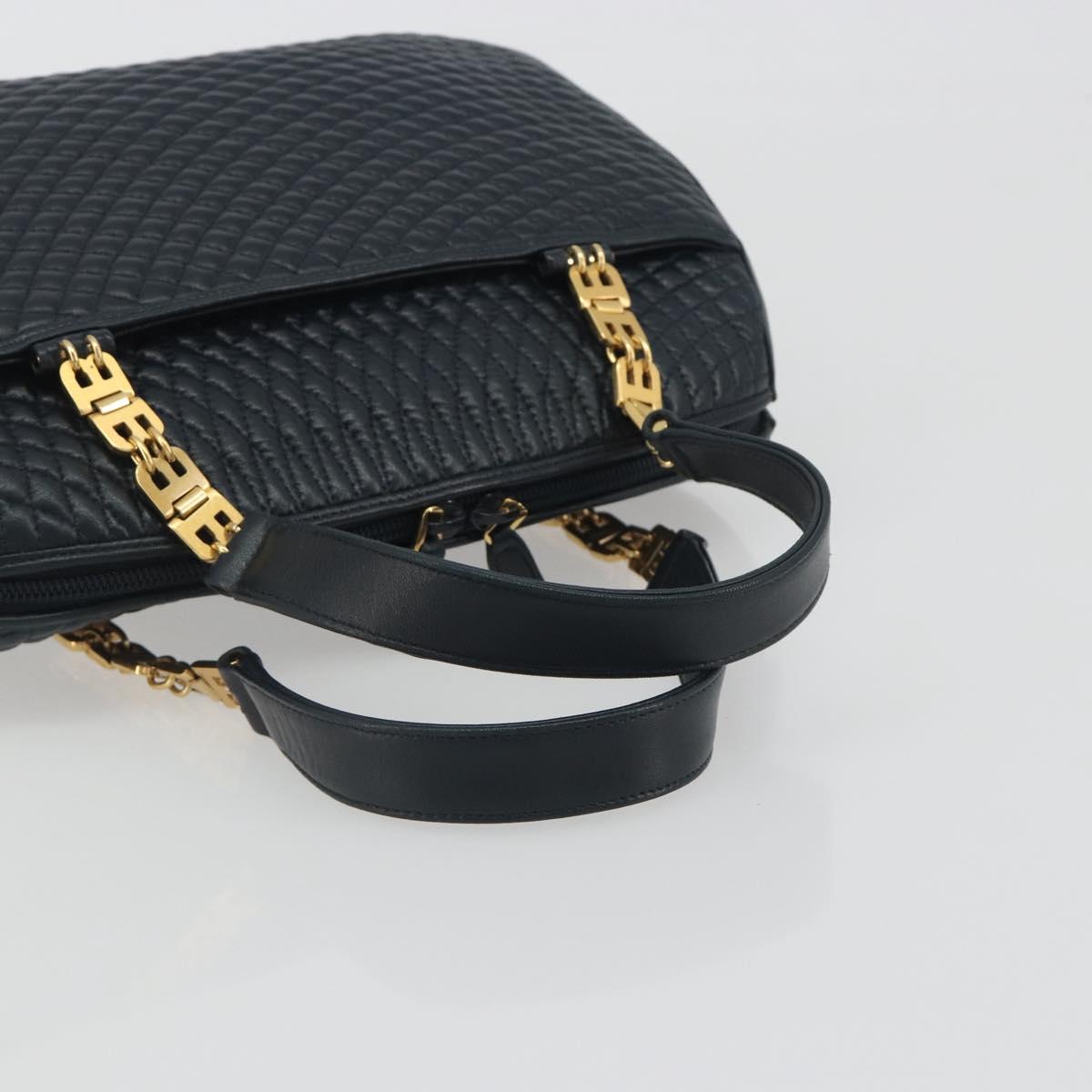 BALLY Hand Bag Leather Navy Gold Auth bs36607