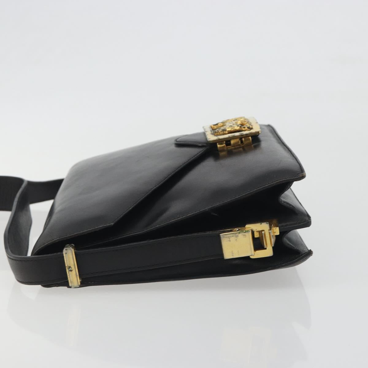 CELINE Shoulder Bag Leather Black Gold Auth bs36609