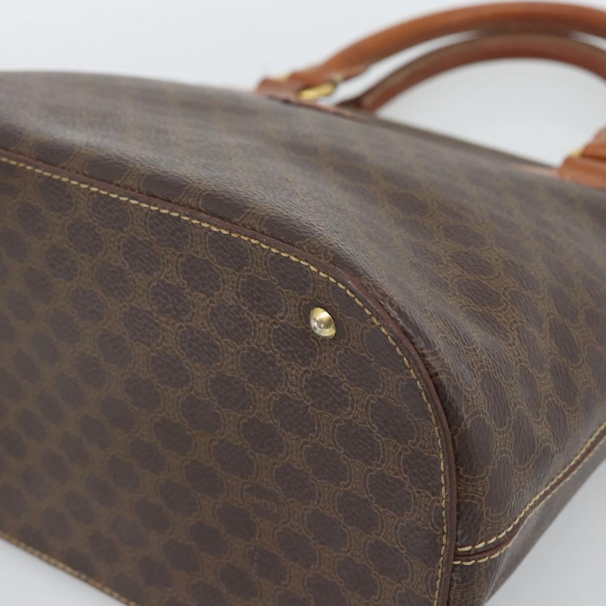 CELINE Macadam Canvas Hand Bag PVC Leather Brown Gold Auth bs36610