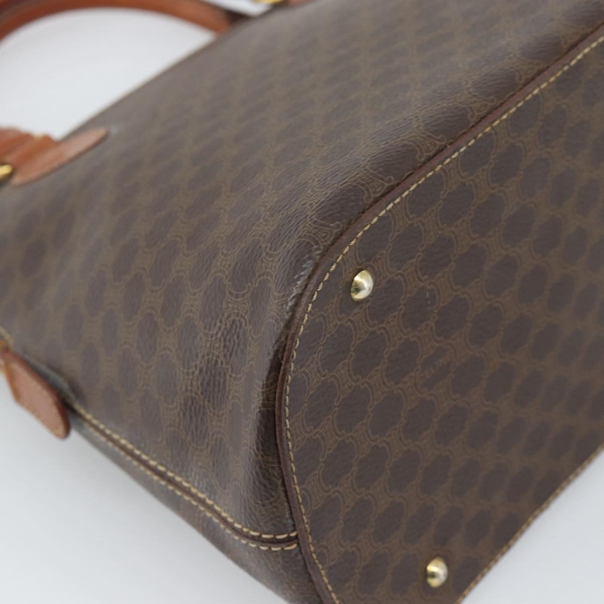 CELINE Macadam Canvas Hand Bag PVC Leather Brown Gold Auth bs36610
