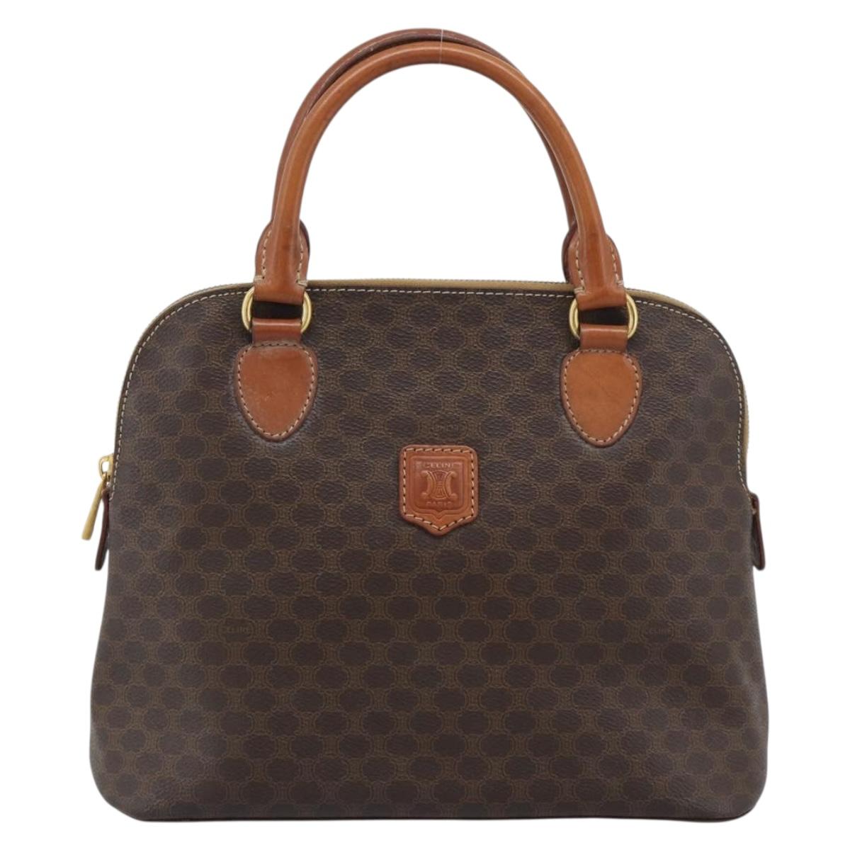 CELINE Macadam Canvas Hand Bag PVC Leather Brown Gold Auth bs36610
