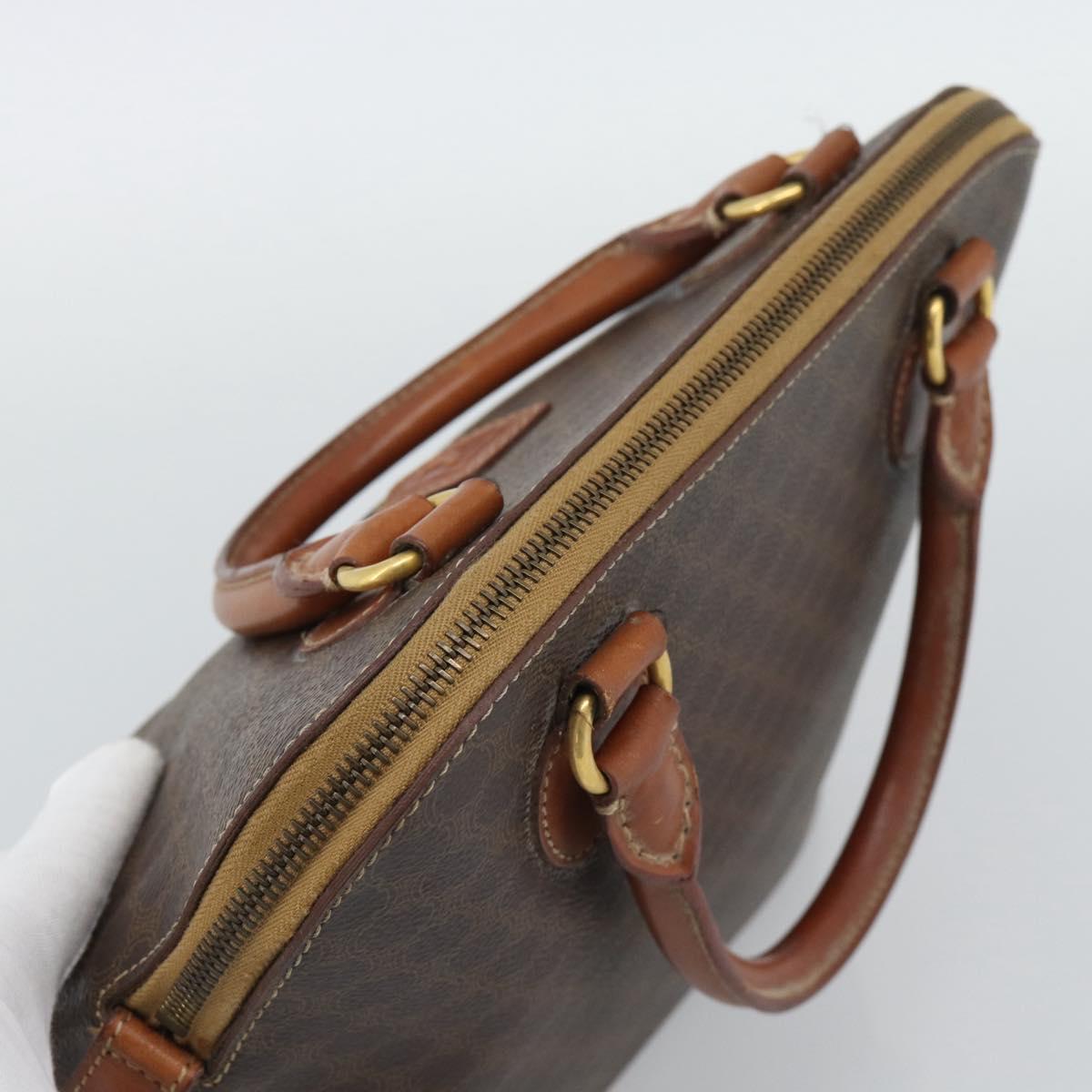 CELINE Macadam Canvas Hand Bag PVC Leather Brown Gold Auth bs36610