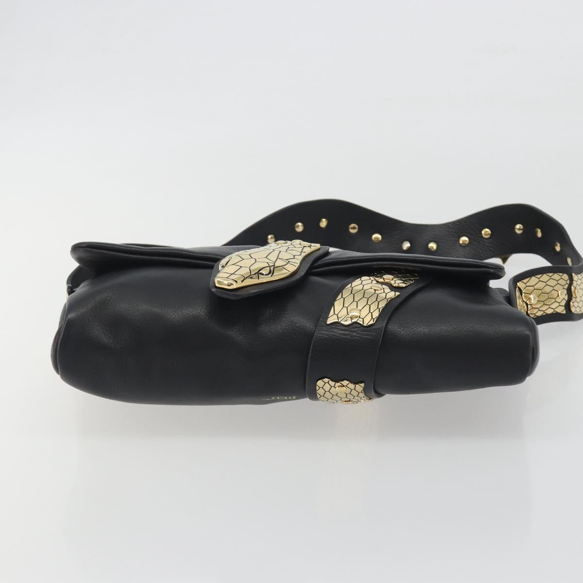 VALENTINO Shoulder Bag Leather Black Gold Auth bs36611V