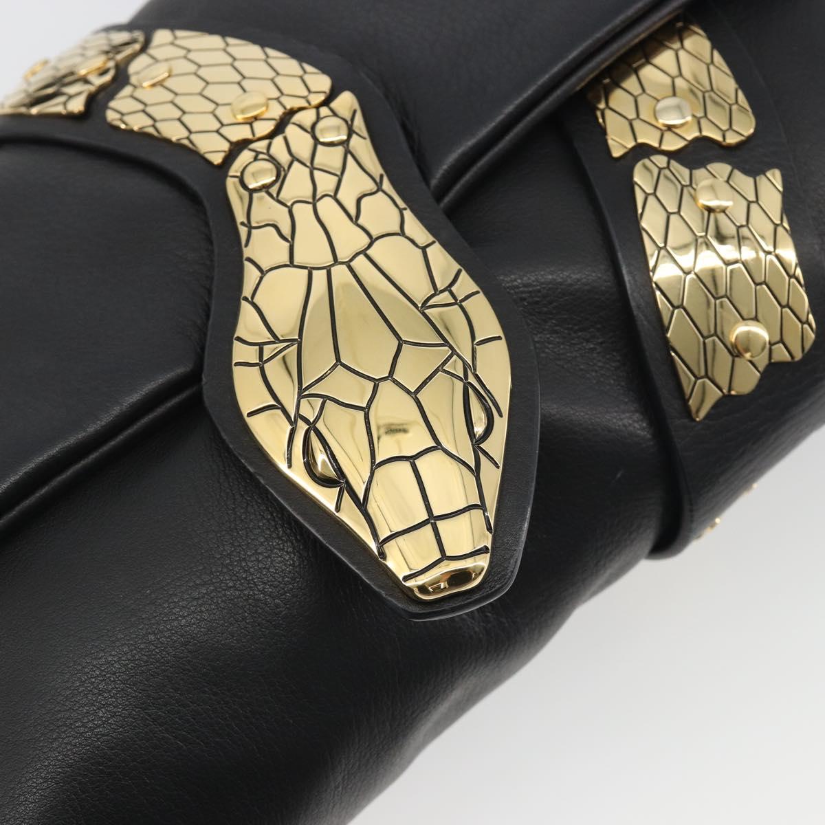 VALENTINO Shoulder Bag Leather Black Gold Auth bs36611V