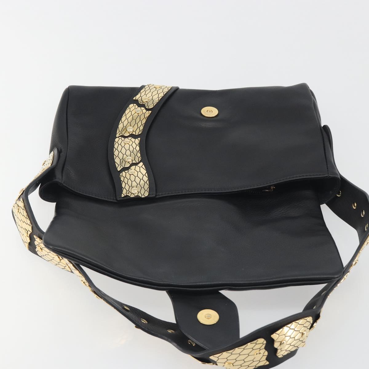 VALENTINO Shoulder Bag Leather Black Gold Auth bs36611V