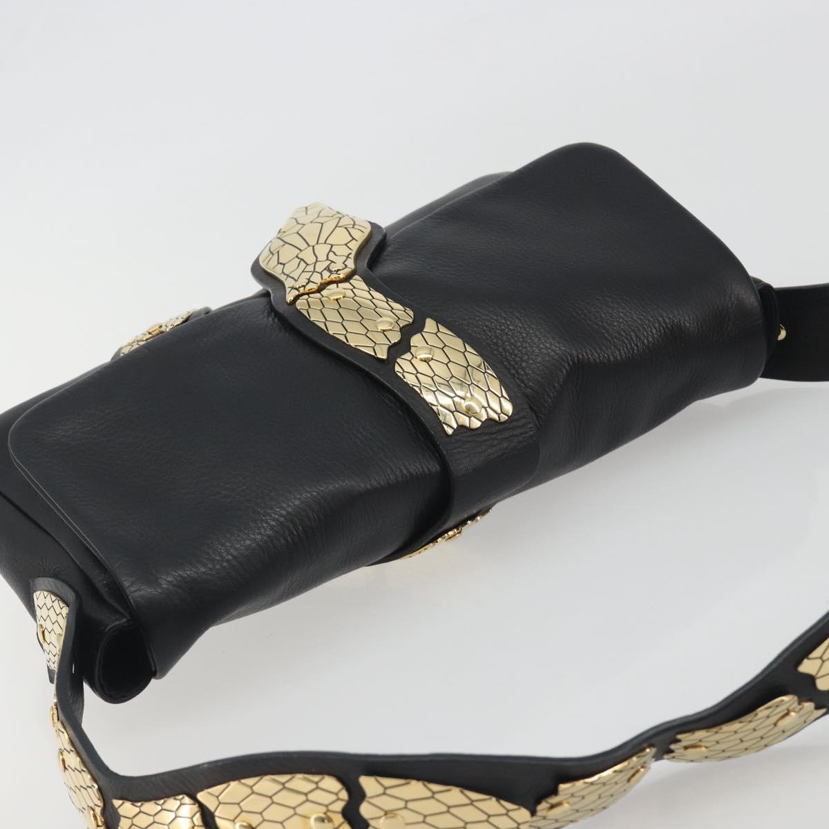 VALENTINO Shoulder Bag Leather Black Gold Auth bs36611V