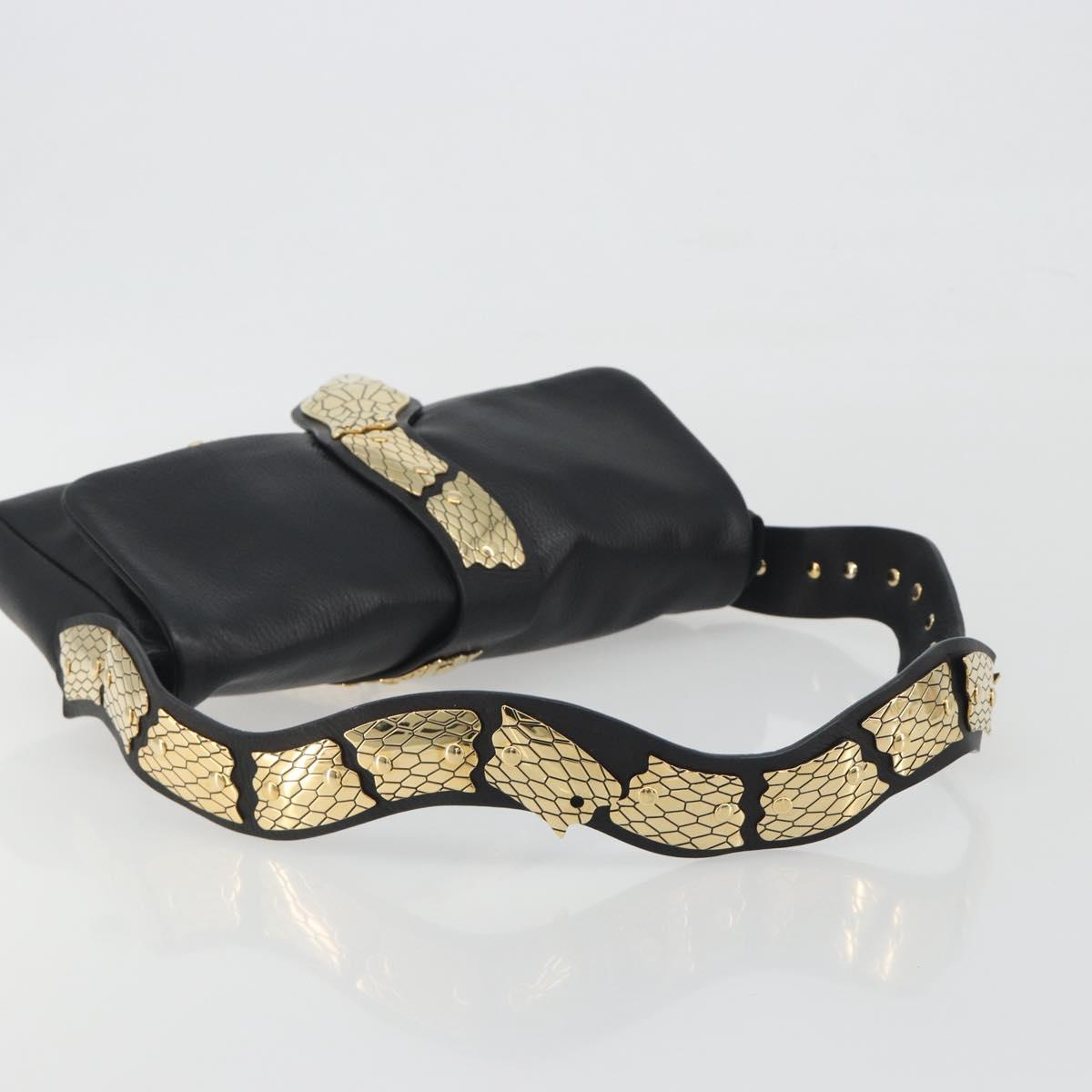 VALENTINO Shoulder Bag Leather Black Gold Auth bs36611V