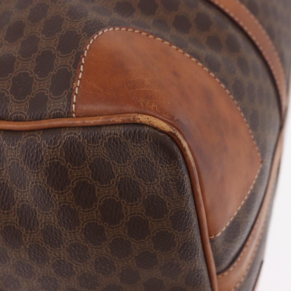 CELINE Macadam Canvas Boston Bag PVC Leather Brown Gold Auth bs36612