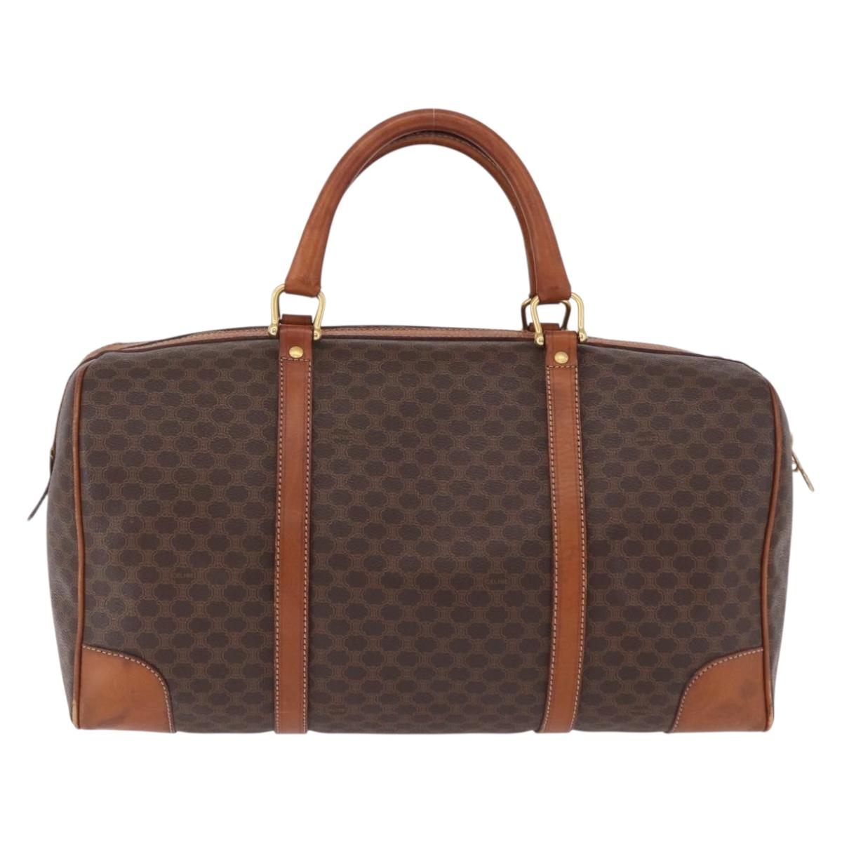 CELINE Macadam Canvas Boston Bag PVC Leather Brown Gold Auth bs36612