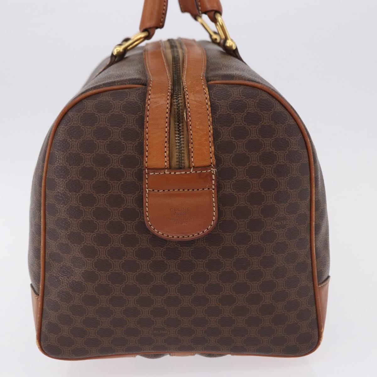 CELINE Macadam Canvas Boston Bag PVC Leather Brown Gold Auth bs36612