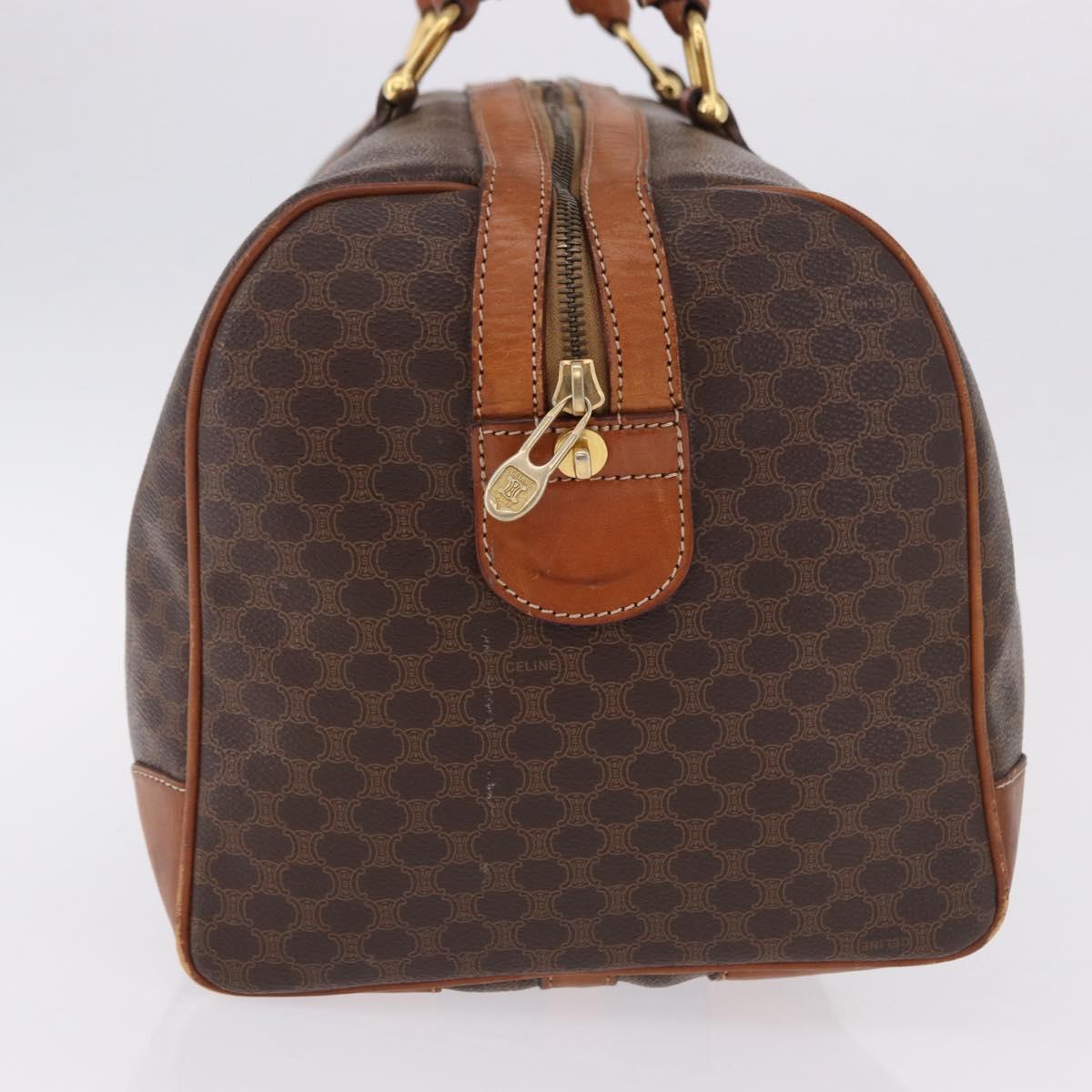 CELINE Macadam Canvas Boston Bag PVC Leather Brown Gold Auth bs36612