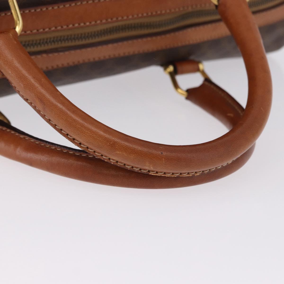 CELINE Macadam Canvas Boston Bag PVC Leather Brown Gold Auth bs36612