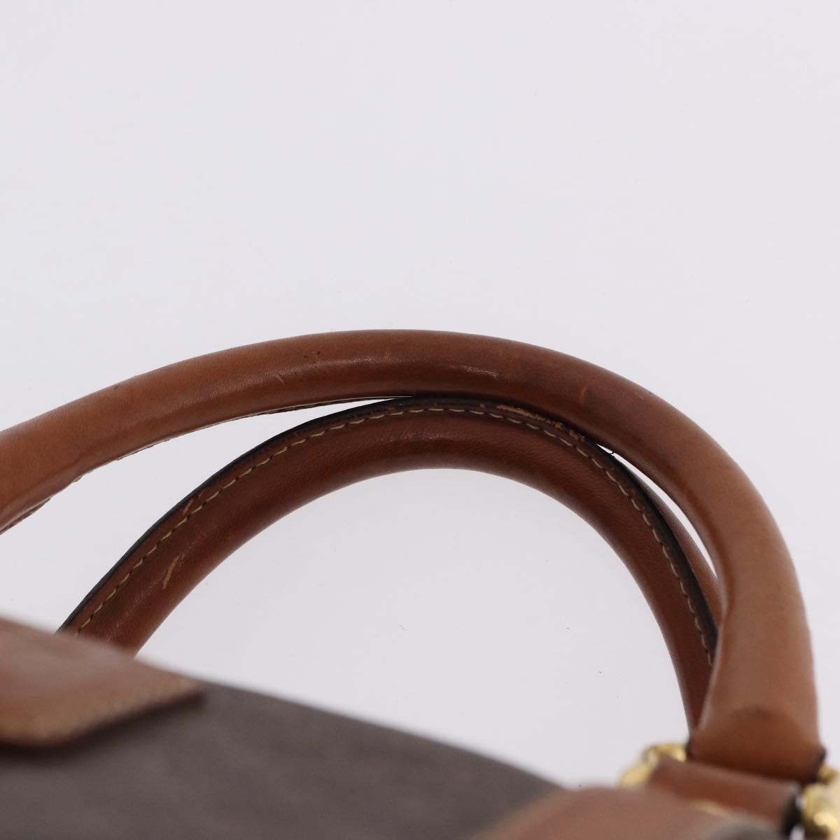 CELINE Macadam Canvas Boston Bag PVC Leather Brown Gold Auth bs36612