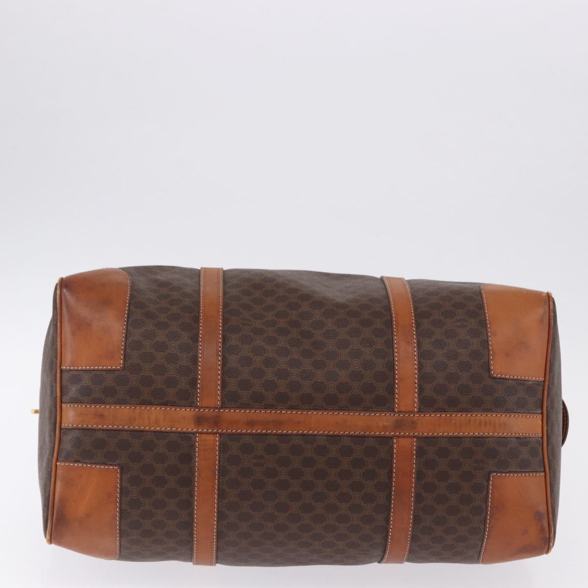 CELINE Macadam Canvas Boston Bag PVC Leather Brown Gold Auth bs36612