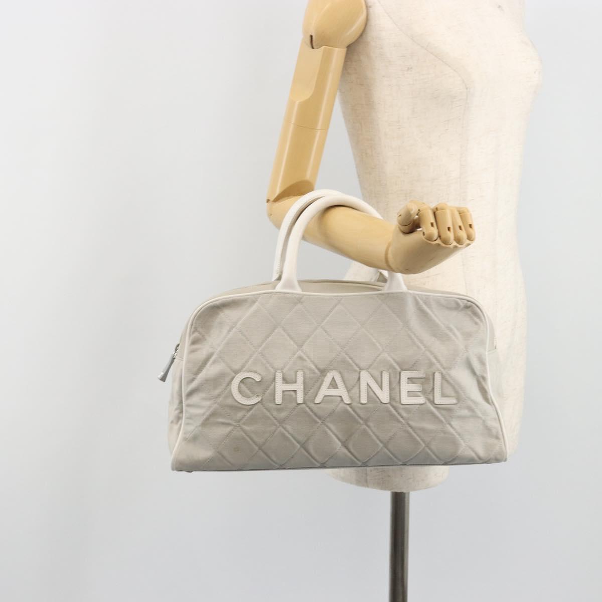 CHANEL Sports Line Matelasse Boston Bag Canvas Gray Silver CC Auth bs36613