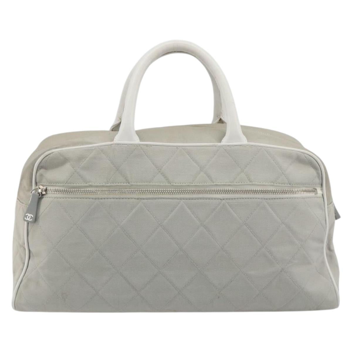 CHANEL Sports Line Matelasse Boston Bag Canvas Gray Silver CC Auth bs36613