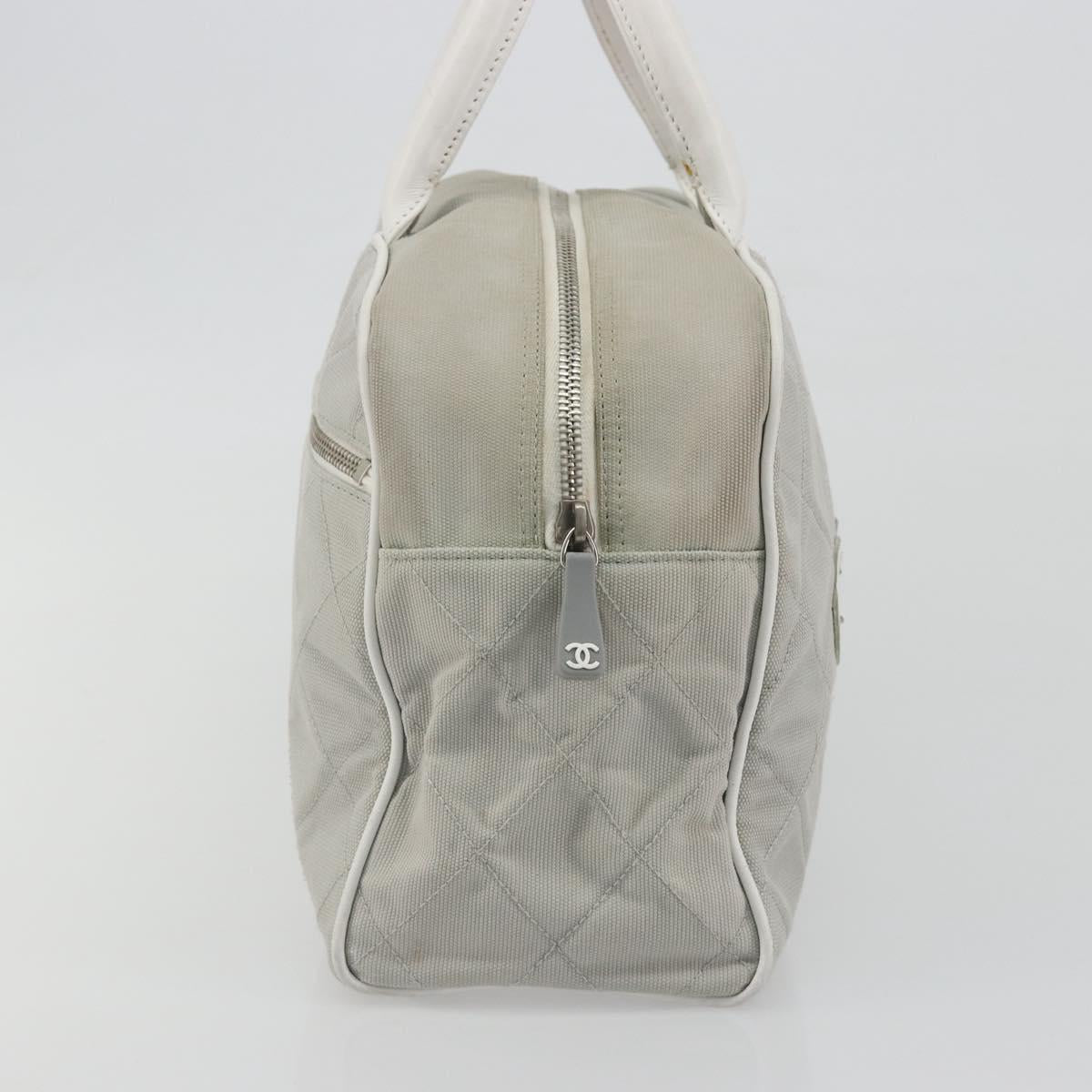 CHANEL Sports Line Matelasse Boston Bag Canvas Gray Silver CC Auth bs36613