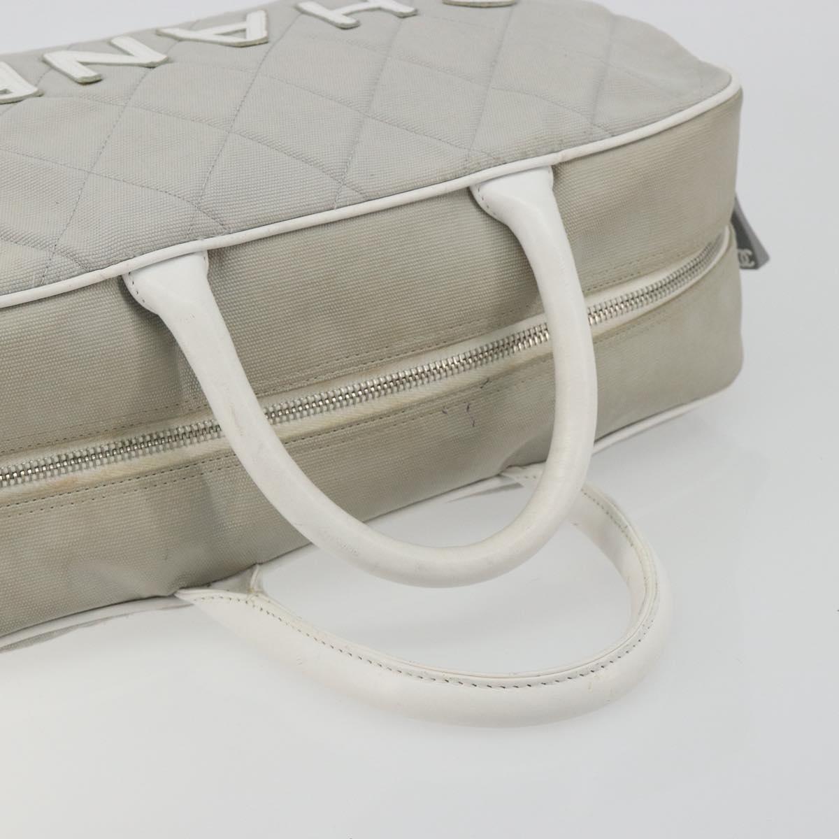 CHANEL Sports Line Matelasse Boston Bag Canvas Gray Silver CC Auth bs36613