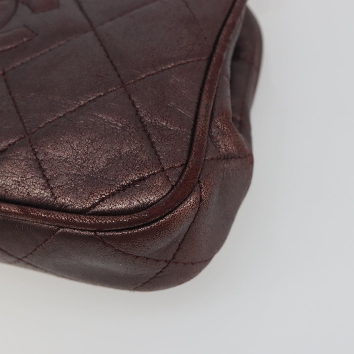 CHANEL Matelasse Waist Bag Lamb Skin Bordeaux Gold CC Auth bs36614A
