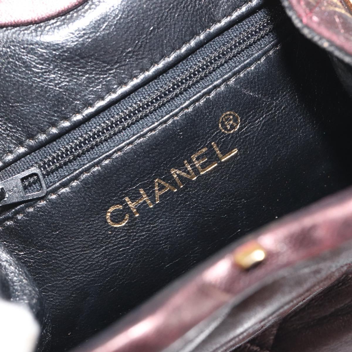 CHANEL Matelasse Waist Bag Lamb Skin Bordeaux Gold CC Auth bs36614A