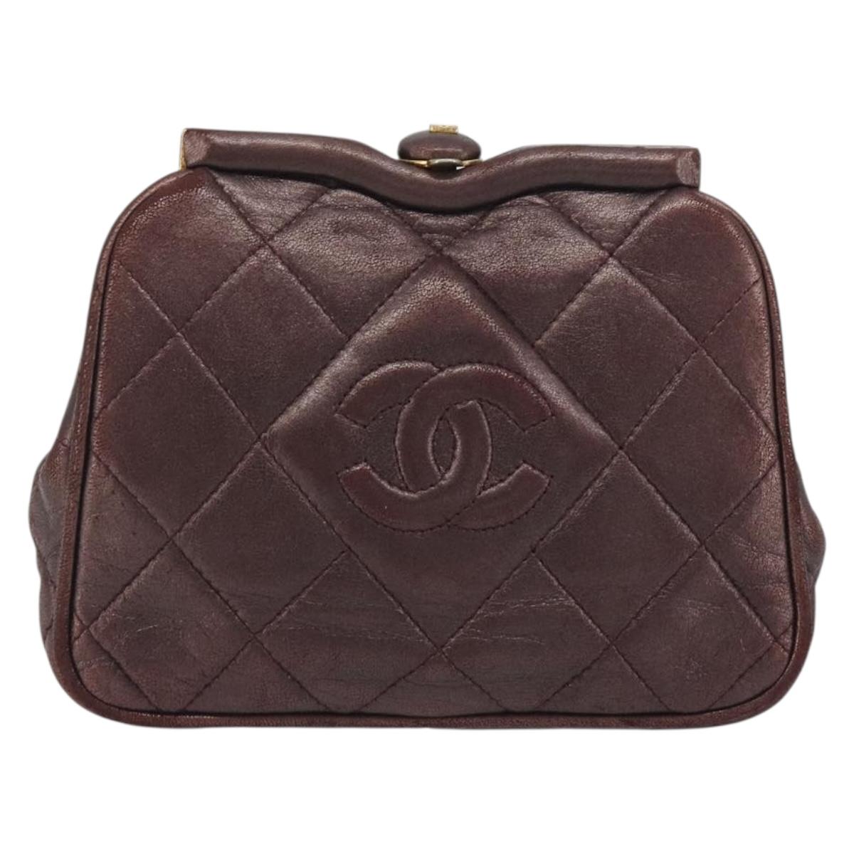 CHANEL Matelasse Waist Bag Lamb Skin Bordeaux Gold CC Auth bs36614A